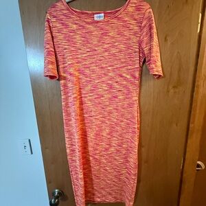 LuLaRoe Vibrant Pink and Yellow Midi Dress